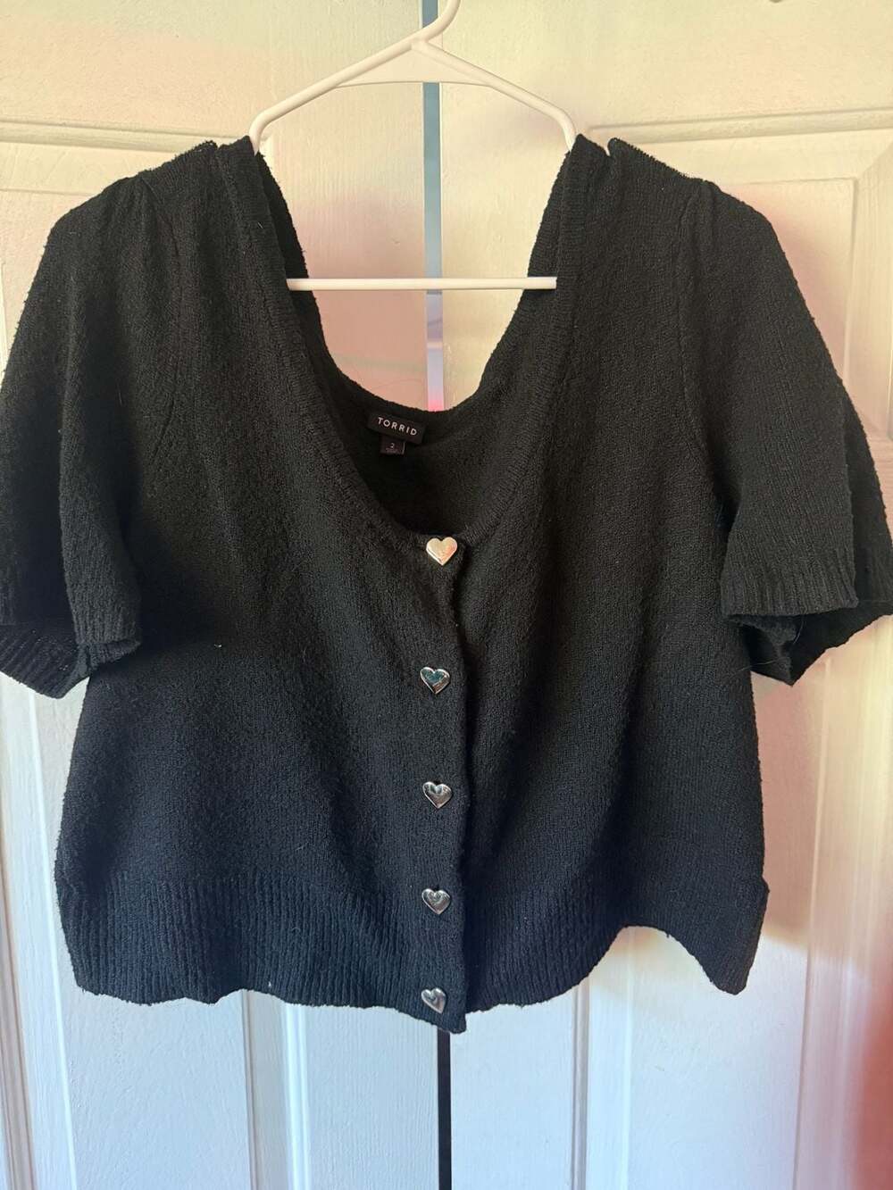 Torrid Black  Cropped Cardigan Shrug with Heart Buttons Size 2